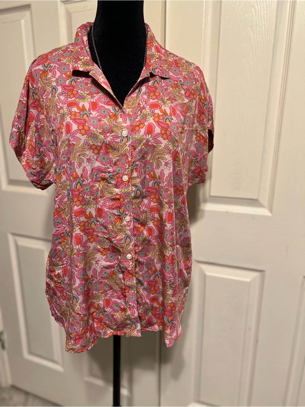 Lucky Brand Pink Floral Button-Front Short Sleeve Shirt